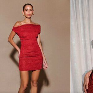 Pasha Off Shoulder Knit Mini Dress - Red